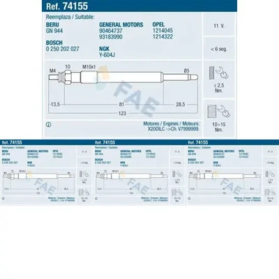 4 x Bujía de precalentamiento FAE para OPEL VECTRA B - Imagen 1 de 4