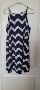 New York & Company Sleeveless Dress Navy Blue With White Zigzag pattern, Medium - Picture 1 of 7
