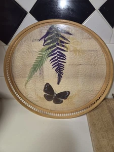Vintage Bambus konserviert Schmetterlingsfarn Serviertablett Wanddeko Boho 70er Jahre - Bild 1 von 9