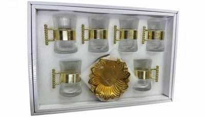 Turkish Arabic 6pcs Glass Tea & Kahwa Serving Set With Saucers Gift - Image 1 of 2