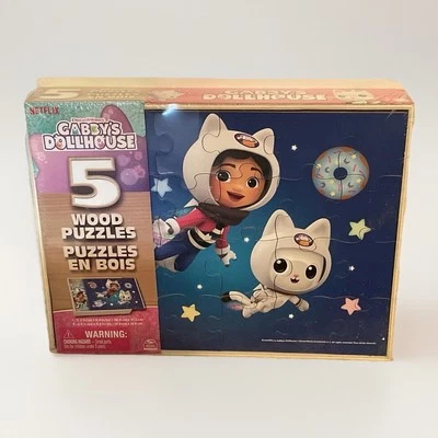 Gabby’s Dollhouse 5 Wooden Puzzles in Storage Tray/Box Ages 4+ NEW - Image 1 of 4