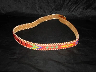 Vintage Unionbay XS S Western Beaded Leather Belt Seed Beads Red Green Yellow - Image 1 of 4