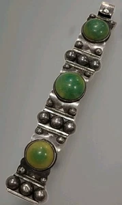 Bracciale Pre Aquila Modernariato Calcite Argento Sterling Pannello Pietra Cabochon Verde - Foto 1 di 18