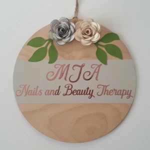 Business Name Sign, Personalised Wooden Plaque, Floral Advertising Salon Sign - Picture 1 of 10