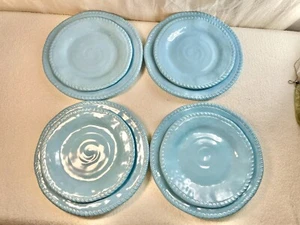 Tommy Bahama 11” & 9” Plates Melamine Crackle Rope Edge Aqua Blue Set of 8 New - Picture 1 of 8