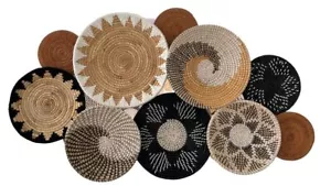 Set of 10 Handcrafted Boho Wall Basket Decor, Wall Hanging Baskets - Picture 1 of 9