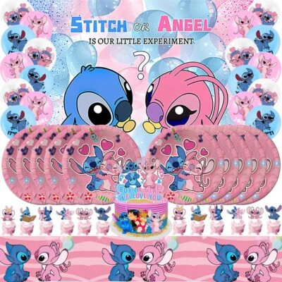 Stitch Gender Reveal Party Supplies Set Plates Balloons Banner Cake Toppers - Image 1 of 4