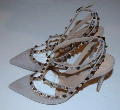 Nuevos zapatos de salón Valentino de cuero beige con correa en T de gamuza Rockstud 10,5 40,5 Foto 1 de 4