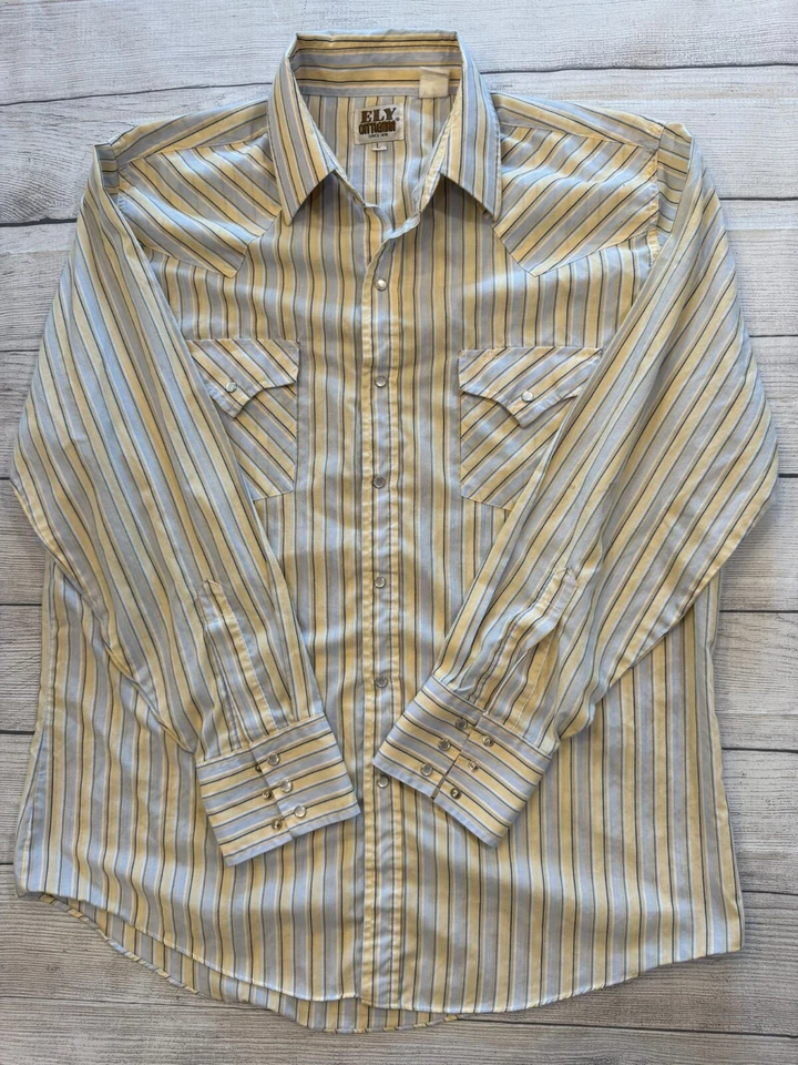 ELY Cattleman Western Snap Up Para Hombres Grande De Colección Rayas Amarillas Cuello Vaquero Foto 1 de 4