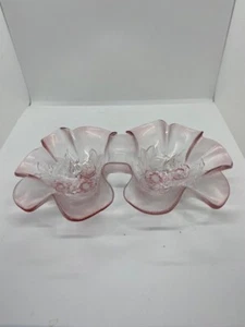 Plato para servir vintage Mikasa Rosella de vidrio rosa floral doble cuenco - Imagen 1 de 4
