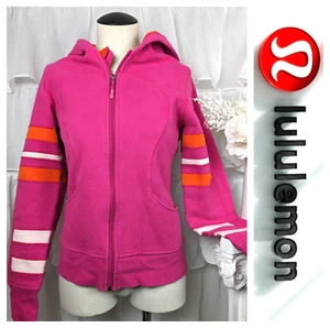 Chaqueta con capucha vintage Lululemon Y2K para mujer talla 6 rosa brillante a rayas con cremallera - Imagen 1 de 6