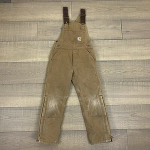 VTG Carhartt Bib Overalls Youth M 10-12 Canvas Quilted Double Knee Insulated - Picture 1 of 15