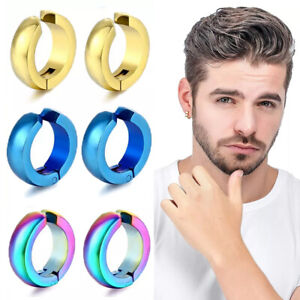 2PCS Earrings Non-Piercing Stainless Steel Clip on Men Women Dangle Hoop Jewelry