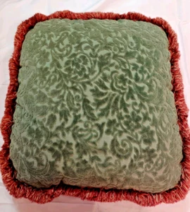 Fringe Edge Accent Sofa Throw Pillow Couch Decor Vintage 17x17 Green Velvet Soft - Picture 1 of 5