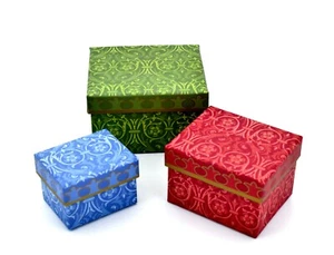 Decorative Floral Nesting Storage Box Set,3x,Green Box,Red Box,Blue Box - Picture 1 of 5