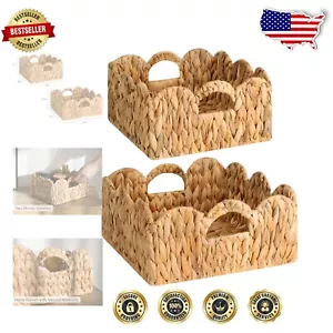 Handcrafted Scalloped Rattan Baskets for Versatile Home Organization - 2 Sizes - Picture 1 of 11