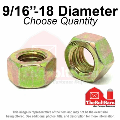 THEBOLTBARN 9/16"-18 Grade 8 Finished Hex Nuts Zinc Yellow FINE Thread (Pick Quantity)