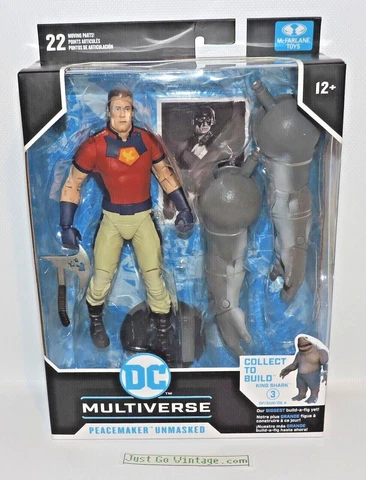DC Multiverse Peacemaker Unmasked, Suicide Squad w Build A Figure King Shark NEW Cover