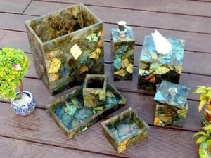 Set accessori bagno pietra preziosa labradorite per decorazione bagno fatto a mano regali - Foto 1 di 3