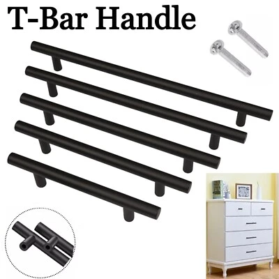 Black Modern T Bar Kitchen Handles Cabinet Cupboard Drawer Pull 64–192mm - Image 1 of 4