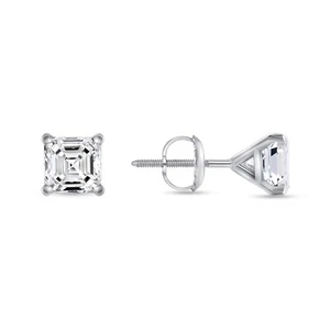 3/4 Ct Asscher Lab Grown Diamond Earrings Stud 14K White Gold F/VS Martini Screw - Picture 1 of 3