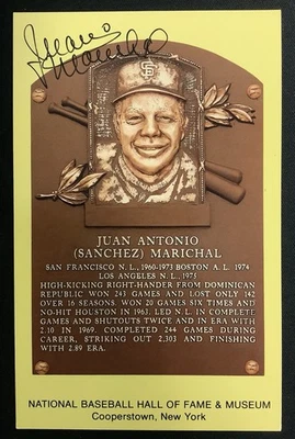 Juan Marichal Signed Gold HOF Plaque Postcard Yellow SF Giants Autograph JSA #2 - Image 1 of 2
