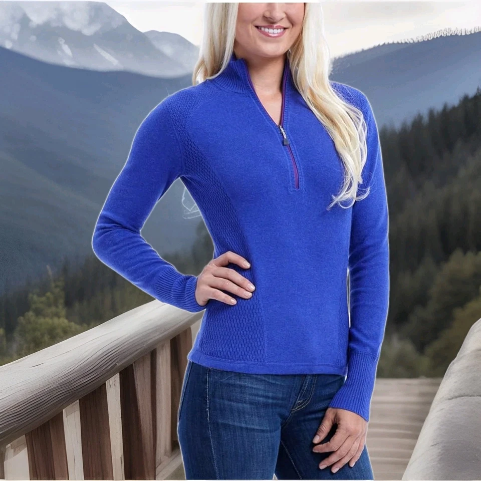 Eddie Bauer Half Zip Pullover Sweater Orient Blue/ Grape Juice Small