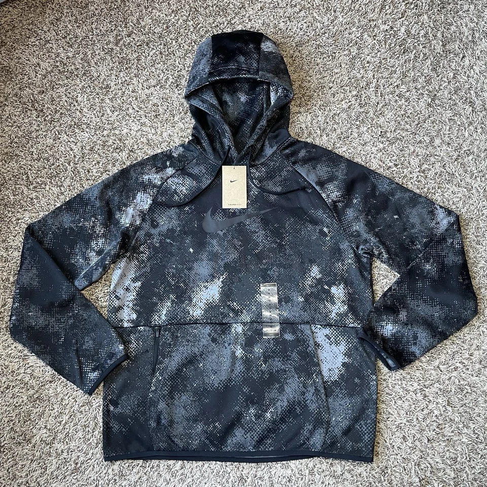 Nike Therma-FIT Versatile Pullover Hoodie Mens Size Medium Black Camo FZ1088-010