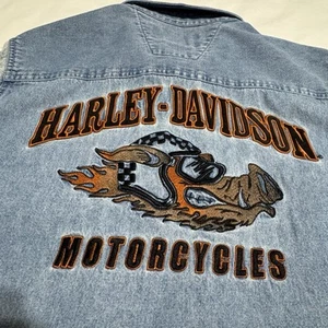 Harley Davidson Denim Embroidered Hog Vest in Men's XL Biker Motorcycle Vest - Picture 1 of 7