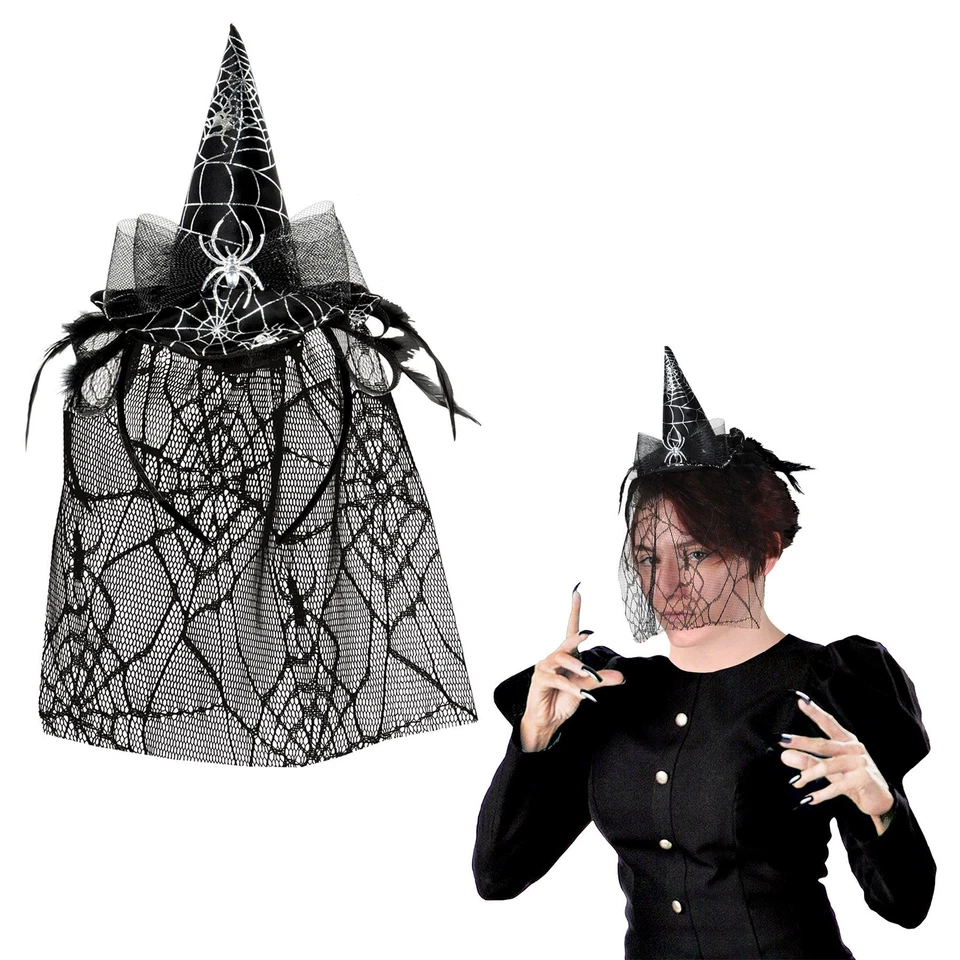 Diadema sombrero bruja araña Halloween con velo tela encaje talla única para la mayoría Foto 1 de 1