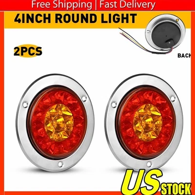 Luces traseras redondas rojas/ámbar 16 LED para remolque de camión RV parada de freno señal de giro 4" Foto 1 de 4