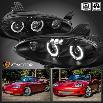 Black Fits 2001-2005 Mazda Miata MX5 LED Halo Projector Headlights Lamps 01-05 - Imagem 1 de 4