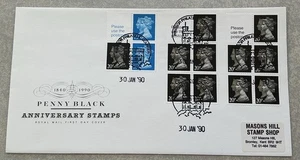 GB QEII 1990 Penny Black Machin Booklet Panes RM FDC Windsor Philatelic Counter - Bild 1 von 3