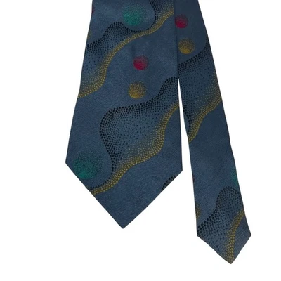 Gravata Gianni Versace masculina vintage azul-petróleo geométrica seda abstrata 3,5" (L) x 64" (L) - Imagem 1 de 4