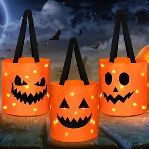 3 Pcs LED Light Halloween Trick or Treat Bags Pumpkin Bucket Halloween Bags w... - Picture 1 of 7