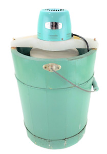 Vintage Ice Cream Maker Electric Proctor Silex Wood Bucket Teal M 02278 1431