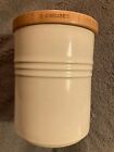 LE CREUSET Medium Stoneware Storage Jar Canister Wooden Lid White Meringue