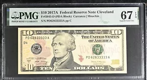 2017A $10 Federal Reserve Note Fr-2045-D Cleveland PMG67 Superb Gem EPQ - Picture 1 of 2