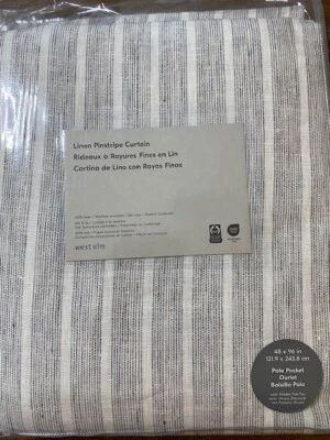West Elm 100% Linen Pinstripe Curtain 48 x 96 in - Image 1 of 3