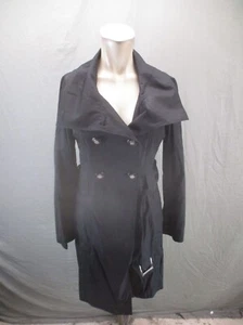 GUESS Size S Womens Black Wide Collar Belted Double Breasted Trench Coat 655 - Picture 1 of 9