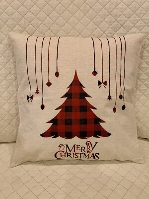 Almofada de arremesso de árvore de Natal feliz 18x18” búfalo xadrez decoração de árvore sofá quarto - Imagem 1 de 4