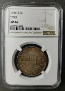 1936 50c York Commemorative Silver Half Dollar NGC MS67 - Picture 1 of 6