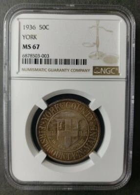 1936 50c York Commemorative Silver Half Dollar NGC MS67 - Image 1 of 4