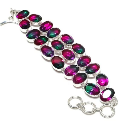 Bi-Color Tourmaline Gemstone Handmade 925 Solid Silver Jewelry Pretty Bracelet - Image 1 of 4