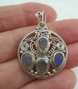 Vintage Anhänger Sterlingsilber filigran Kreis mit Träne LABRADORIT - Bild 1 von 11