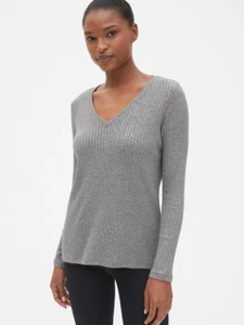 GAP Softspun Ribbed Long Sleeve V-Neck T-Shirt, Rayon Blend Grau, Gr. XL, Neu mit Etikett - Bild 1 von 4