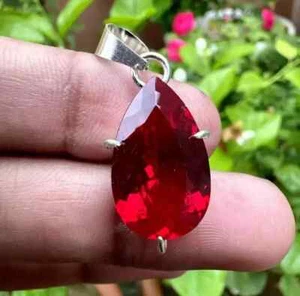 Natürlich Rot Rubin Tropfenschliff Zertifiziert 35 CT Edelstein 925 Solid Silber - Picture 1 of 8