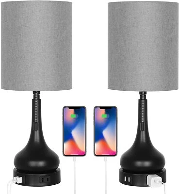 Conjunto de 2 abajures de mesa com 2 portas USB, cabeceira moderna, abajures de mesa com abajur de tecido - Imagem 1 de 4