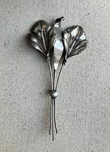 Vintage Art Deco 925 Sterling Silver 10.8 gr Lilly Floral Design Pin Brooch #7 - Picture 1 of 8