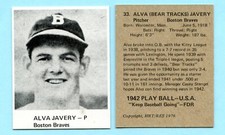 1942 Playball Baseball Card # 33 Alva Javery -- Boston Braves